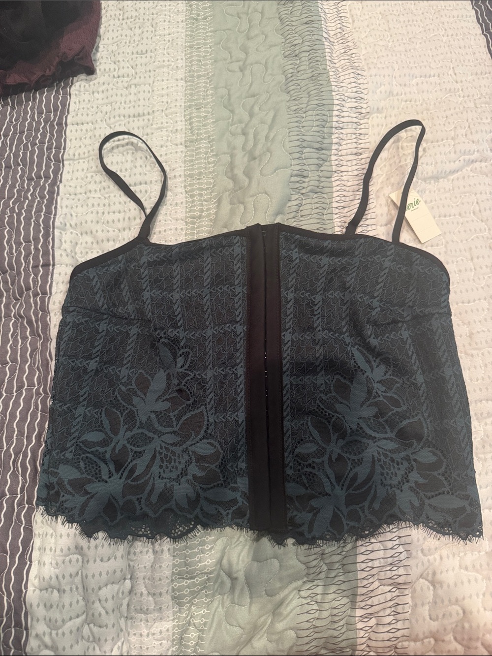 Lace Bustier Camisole with Front hooks Dark Teal